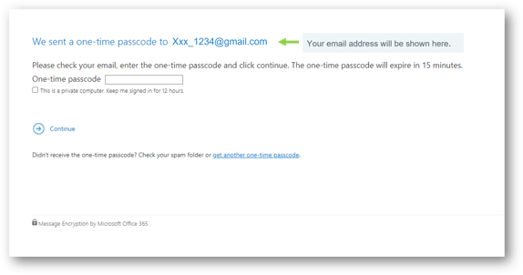 Secure Email Guide Screen Shot 4 - One-time passcode