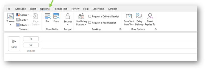 Secure Email Guide Screen Shot 7- Outlook_New Message_Options